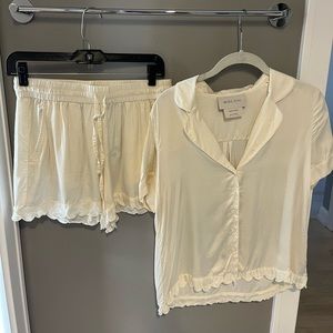 BHLDN Juniper Scalloped Short Pajama Set Ivory